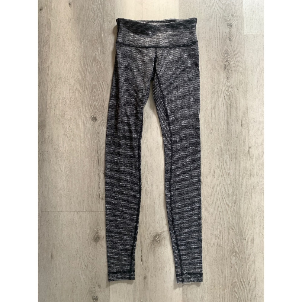 Lululemon Wunder Under High Rise Leggings 4 Black White Space Dye Knit Tights